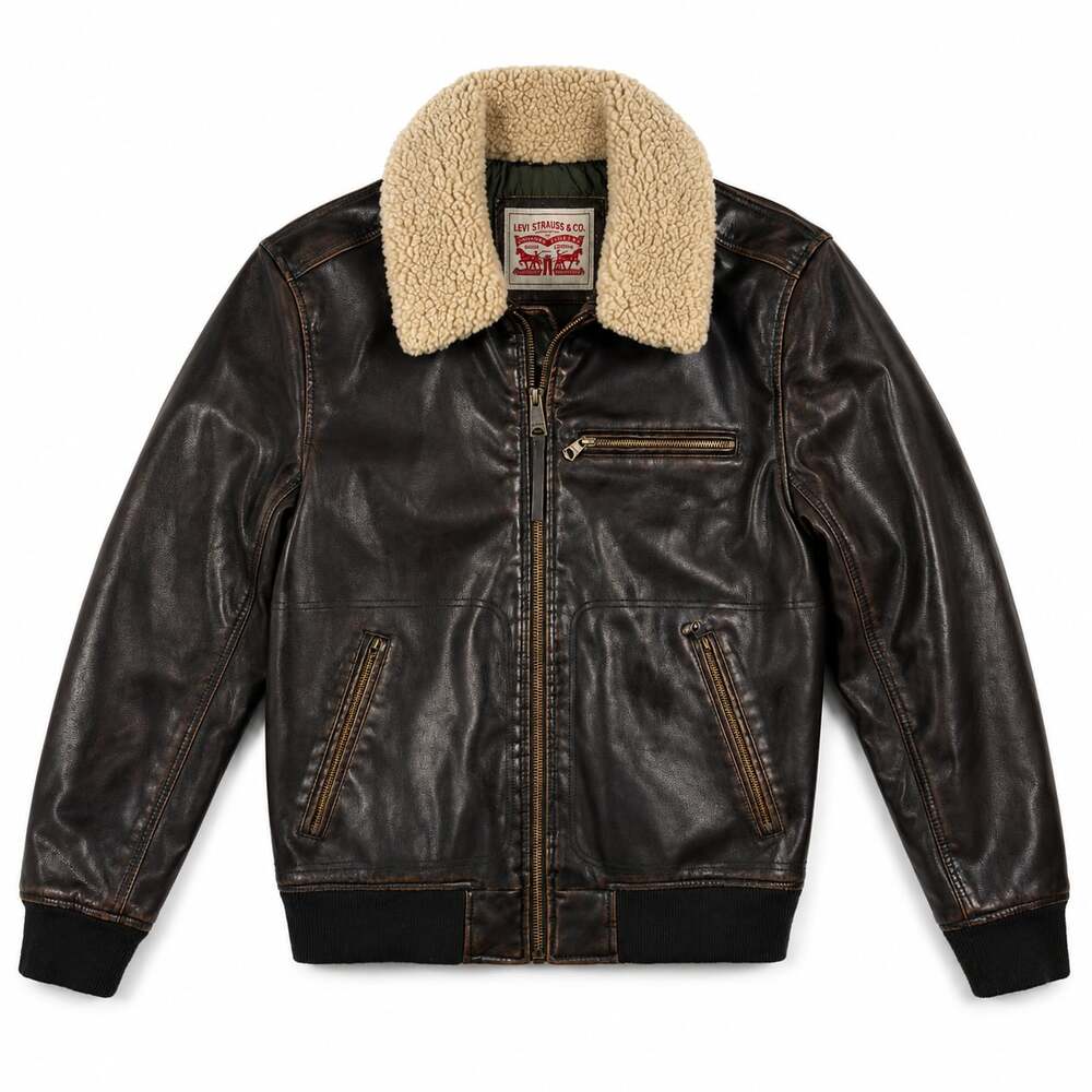 Levi's Men's Faux Leather Bomber Jacket with Sherpa Collar